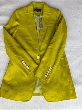J crew Women's Lime Green Tailored Fitted Blazer Jacket 0 linen blended
